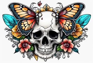 Flower chest piece, small animal skull, crystals, moth tattoo idea