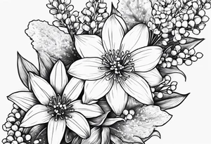 Larkspur, Lily of the valley, water, lily, Hawthorne, flower, carnation, snowdrop flower half sleeve tattoo idea