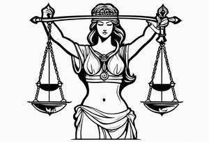 Lady justice with blindfolded eyes, holding a sword in the one hand and a libra in the other tattoo idea