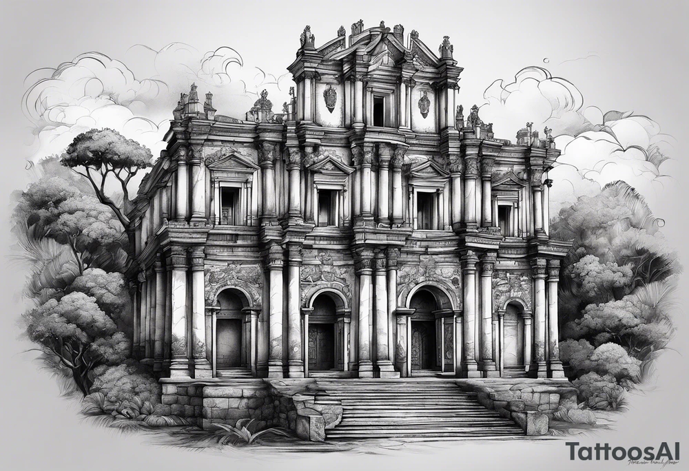 Ruinas de Sao Miguel no Rio Grande do Sul com um gaúcho montado a cavalo tattoo idea