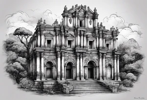 Ruinas de Sao Miguel no Rio Grande do Sul com um gaúcho montado a cavalo tattoo idea