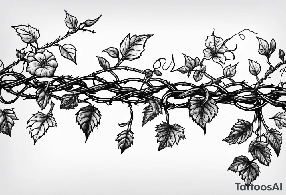 poison oak vines wrapped around barbed wire in a straight line tattoo idea