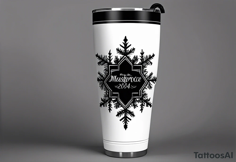 Christmas 2024 personalized name banner on a 20 oz tumbler minimalist snowflake motif tattoo idea