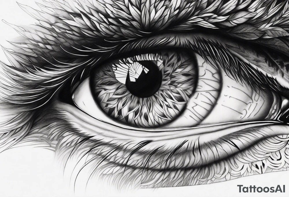 Half Lion eye half wolf eye tattoo idea