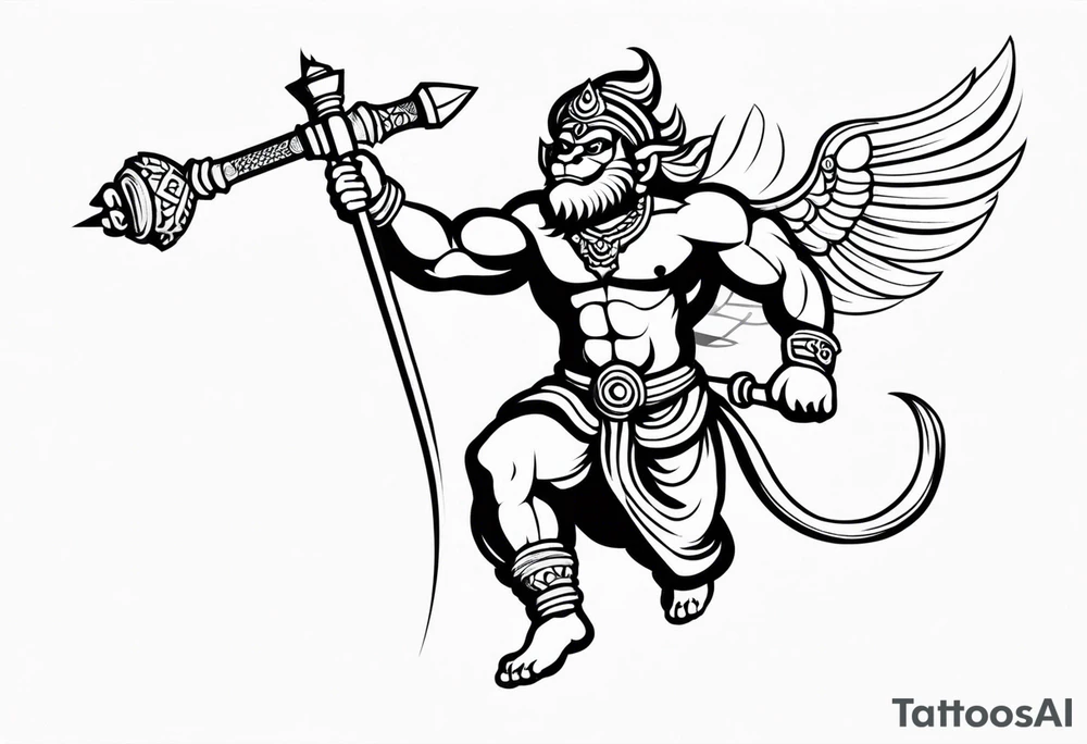 hanuman flying holding his mace (no wings) tattoo idea