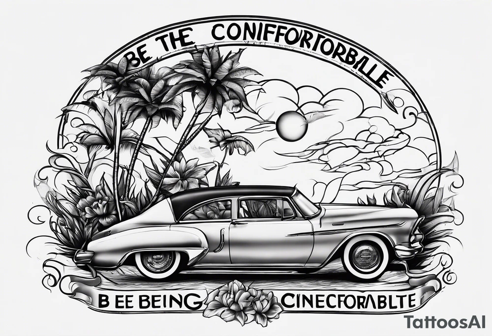 behind the leg writing tattoo "Be comfortable with being uncomfortable" tattoo idea