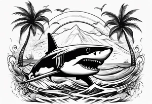 Great white shark, hurricane, palm trees, $ tattoo idea