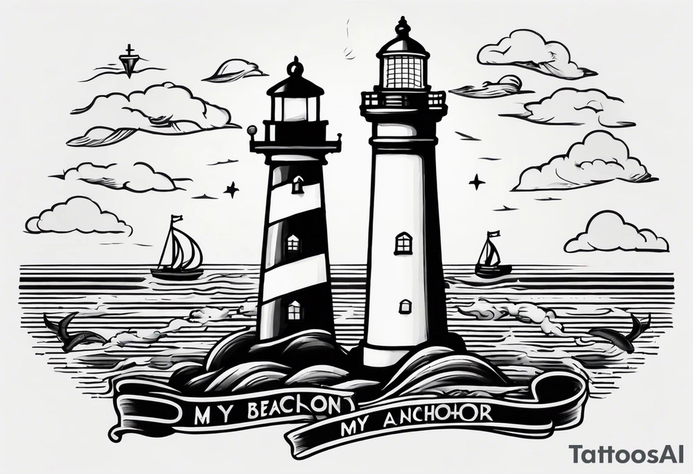 Lighthouse and anchor that says "my beacon, my anchor" tattoo idea