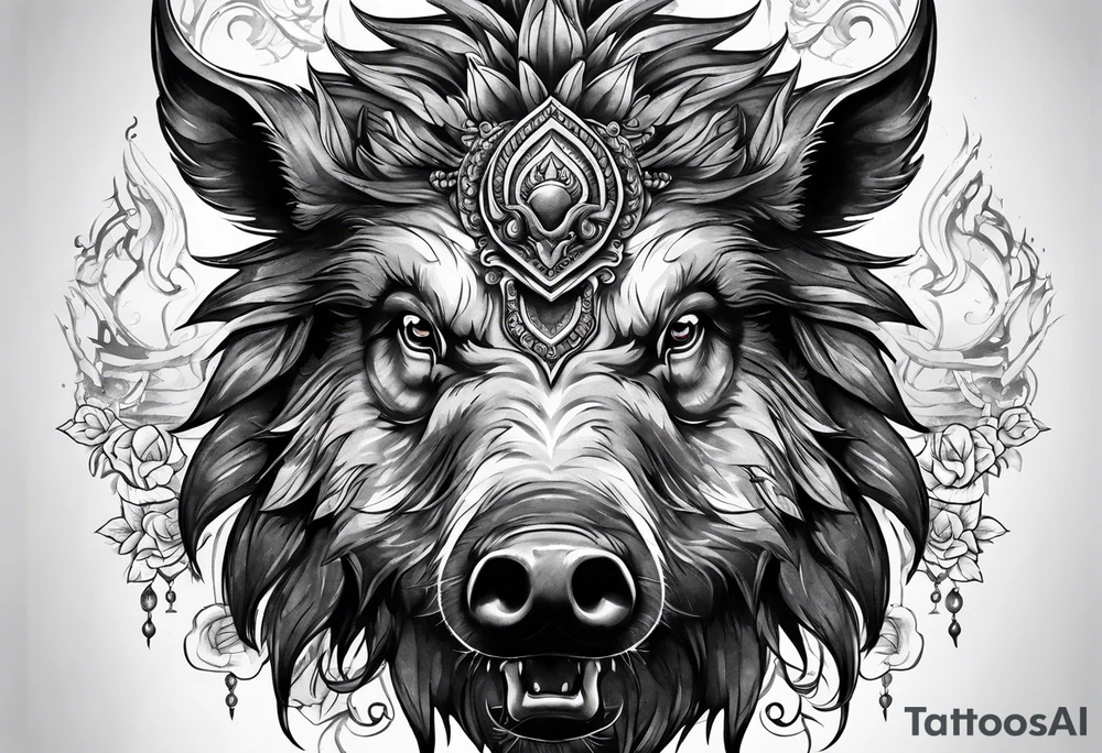angry boar front tattoo idea