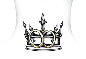 kings and queens crown with two golden wedding rings tattoo idea