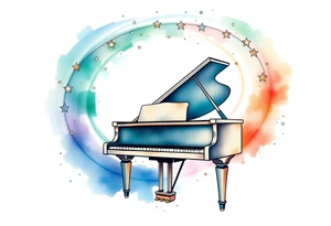 a grand piano under a swirl of stars tattoo idea