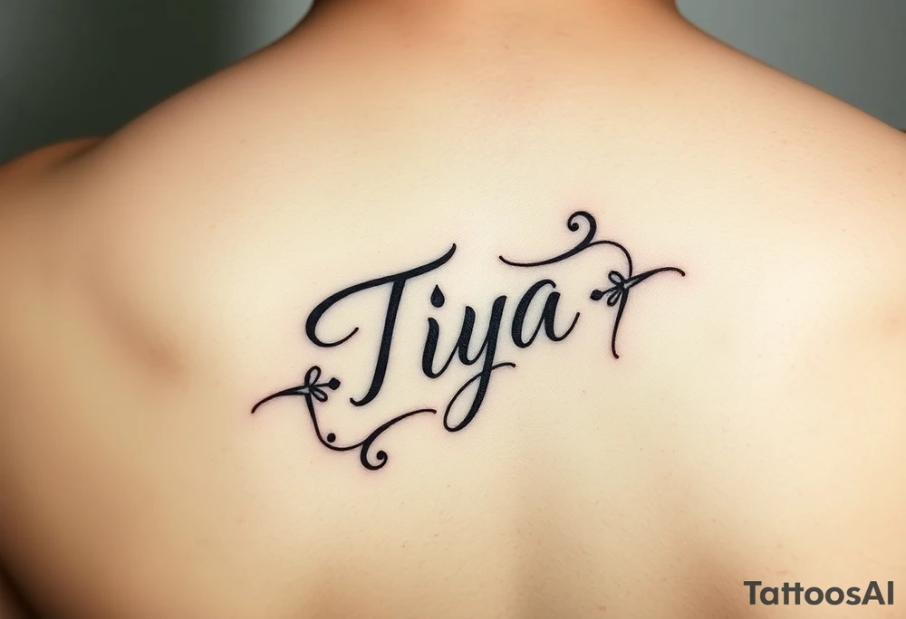 “Tiya” in writing on hand tattoo idea