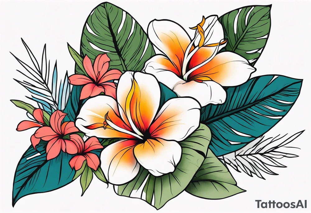 tropical flower sleeve tattoo idea