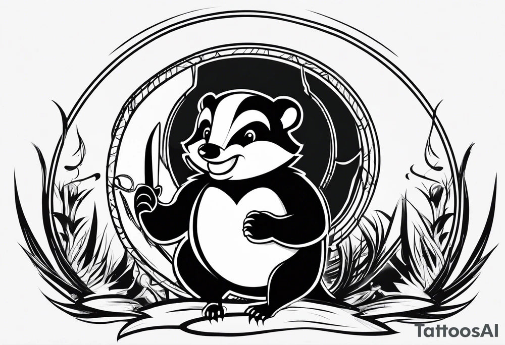 Draw me badger with aggressive full body, killer face with cute smile, very long nails and he attacks like a Turkish gladiator to enemy and also he has very deadly looking. The only weapon is his braveness he fights with his nails. tattoo idea