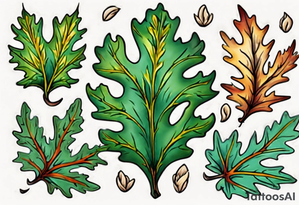 an oak leaf in the spring done Neo traditional tattoo idea