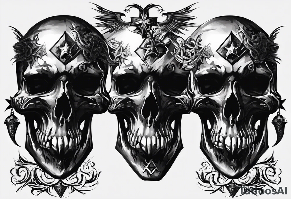 Un crâne assez hardcore avec une iroquoise sur le crâne style punk/métal avec des flammes derrière et avec 2 os qui forment une croix tattoo idea Un crâne assez hardcore avec une iroquoise sur le crâne style punk/métal avec des flammes derrière et avec 2 os qui forment une croix tattoo idea