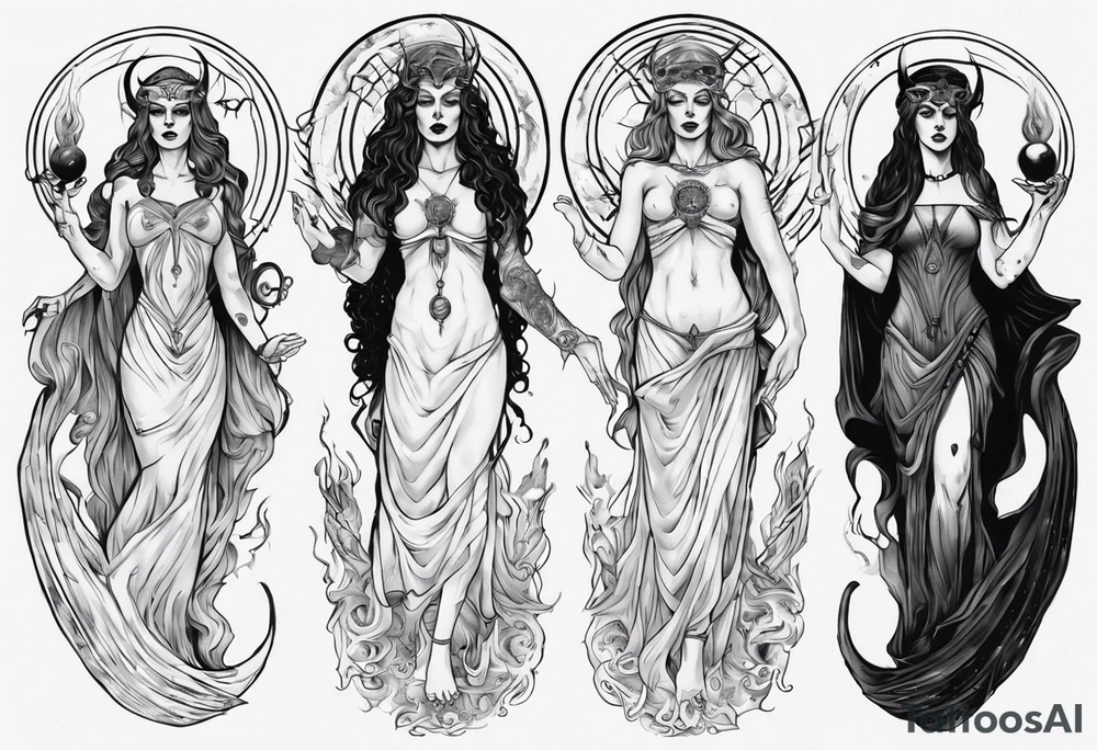 The High Priestesses. Hecate, Artemis and Selene morphing into one body. tattoo idea