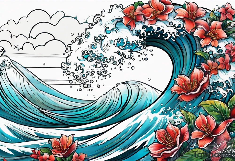 waves with "come what may" written underneath in cursive for forearm tattoo idea