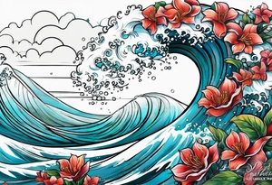 waves with "come what may" written underneath in cursive for forearm tattoo idea