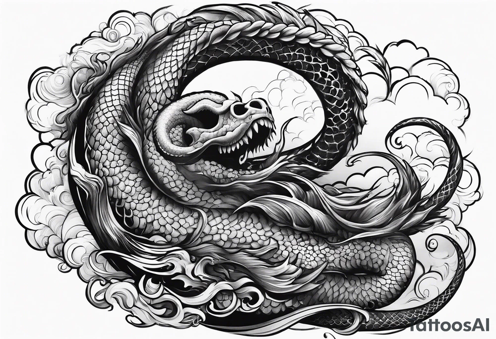 skeletal cloud serpent tattoo idea