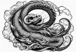 skeletal cloud serpent tattoo idea