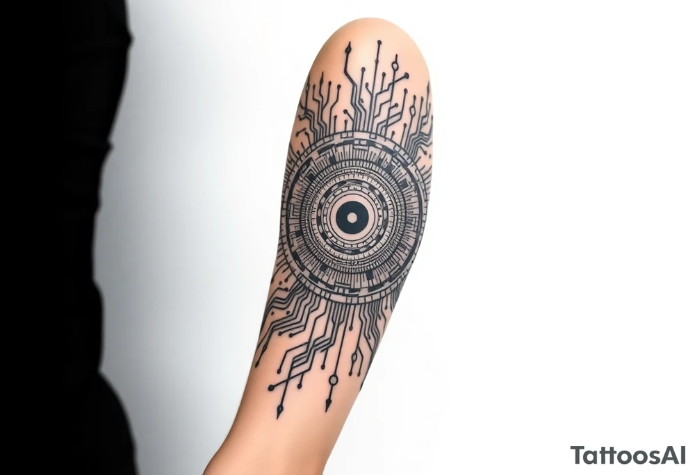 Bio-Mechanical internal computer, binary code, symbolism for 6 kids, 5 boys and youngest is a girl tattoo idea