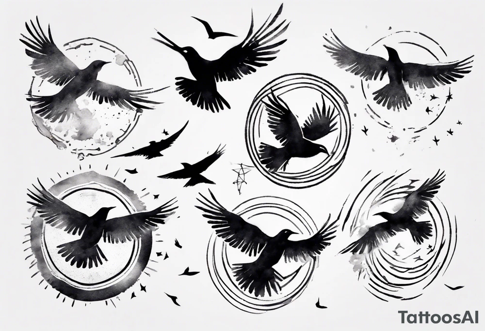 shoulder tattoo with light rays with birds flying free among the clouds, round shape, 3d effect tattoo idea shoulder tattoo with light rays with birds flying free among the clouds, round shape, 3d effect tattoo idea