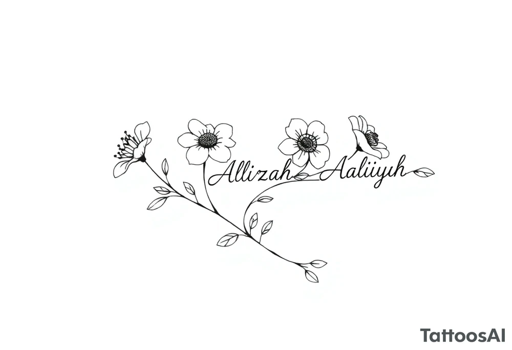 mother of 3 girls flowers names in stem Addy, Alizah, Aaliyah tattoo idea