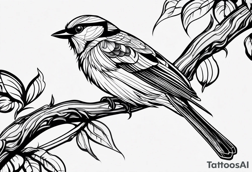 Bird powerfully looking while on a branch tattoo idea