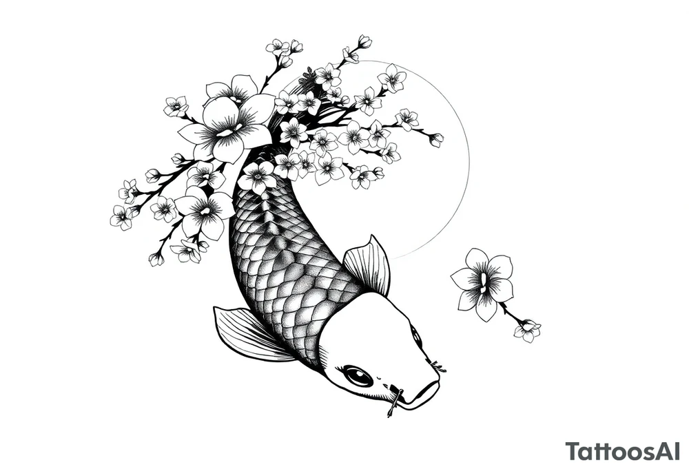 Koi sunset Japan cherry blossoms tattoo idea