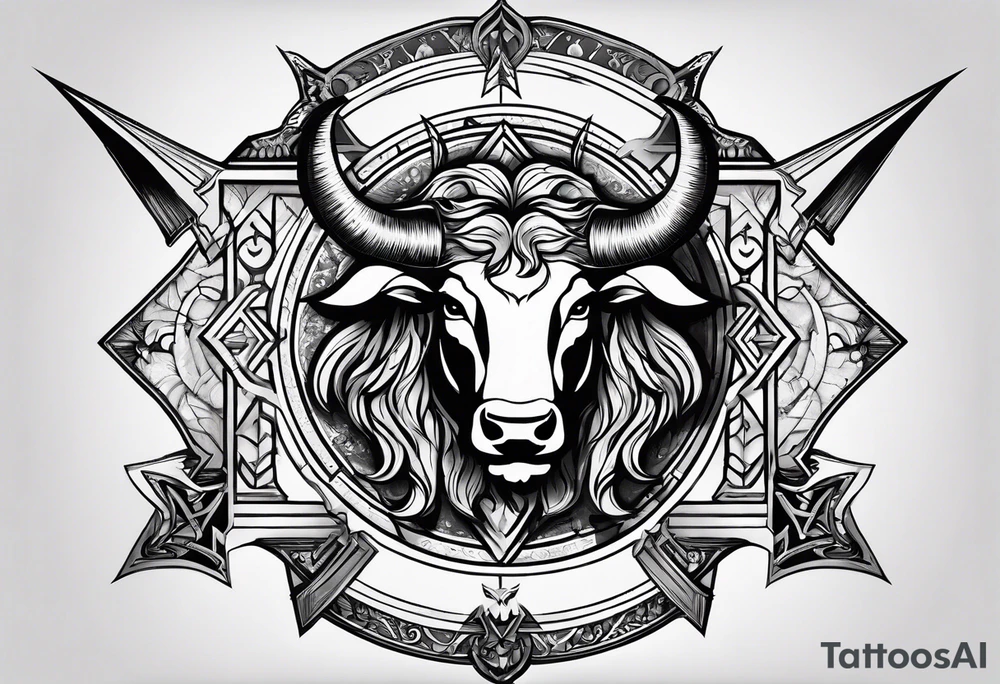 Half Taurus symbol Half Gemini symbol, split down the middle by an arrow. Astrology tattoo idea