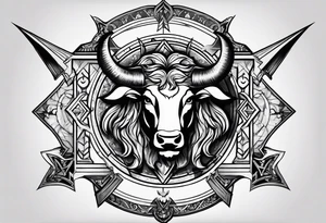 Half Taurus symbol Half Gemini symbol, split down the middle by an arrow. Astrology tattoo idea