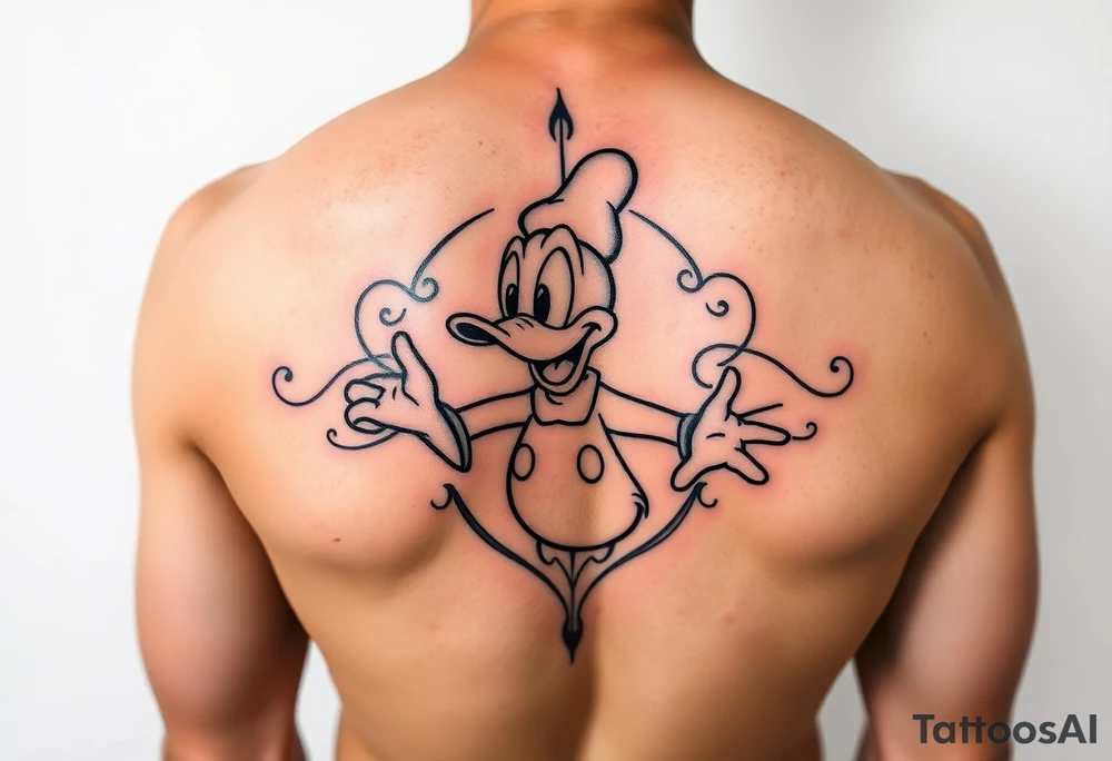 Disney sleeve in color with Donald Duck in the middle for a male tattoo idea