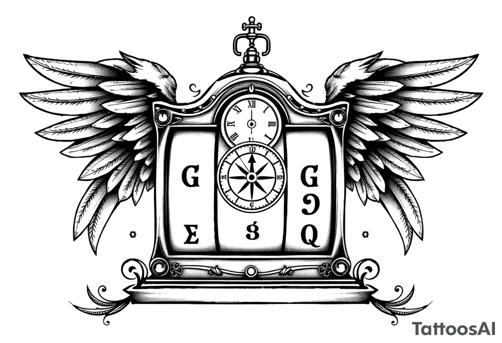 Slot machine with compass and clock with angel wings tattoo idea