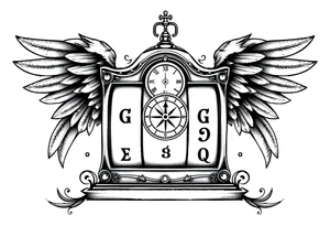 Slot machine with compass and clock with angel wings tattoo idea