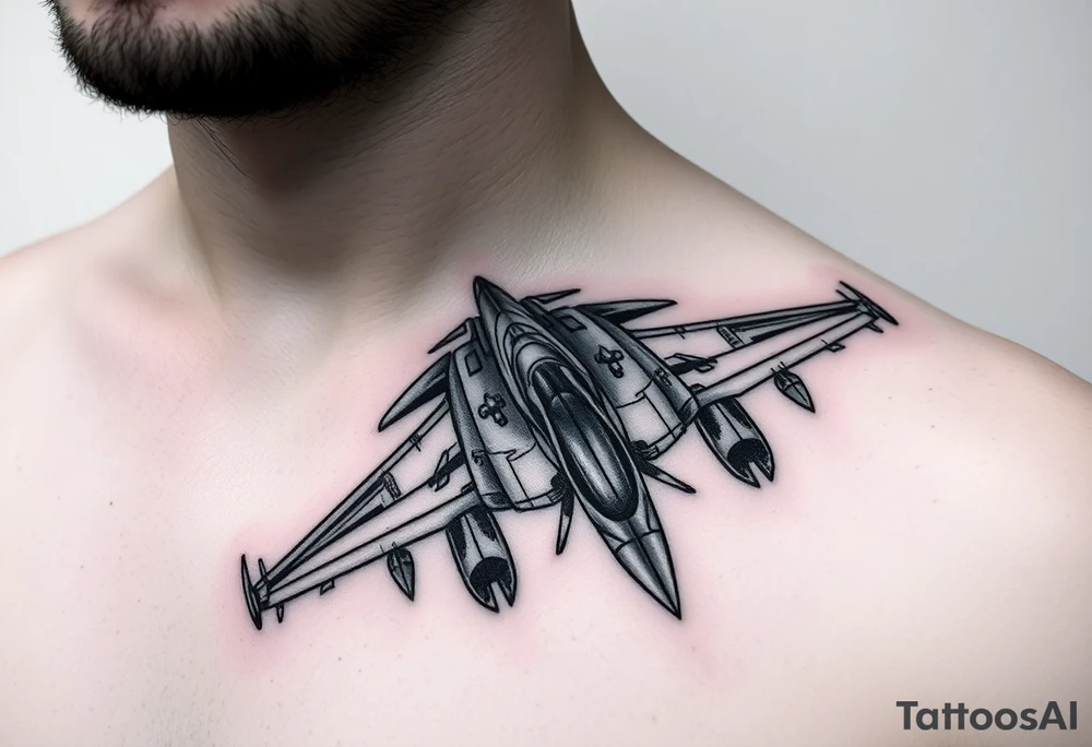 i want a fighter jet tattoo, give me something that looks a bit technical and a medium size tattoo idea
