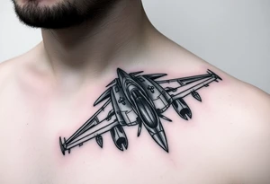 i want a fighter jet tattoo, give me something that looks a bit technical and a medium size tattoo idea