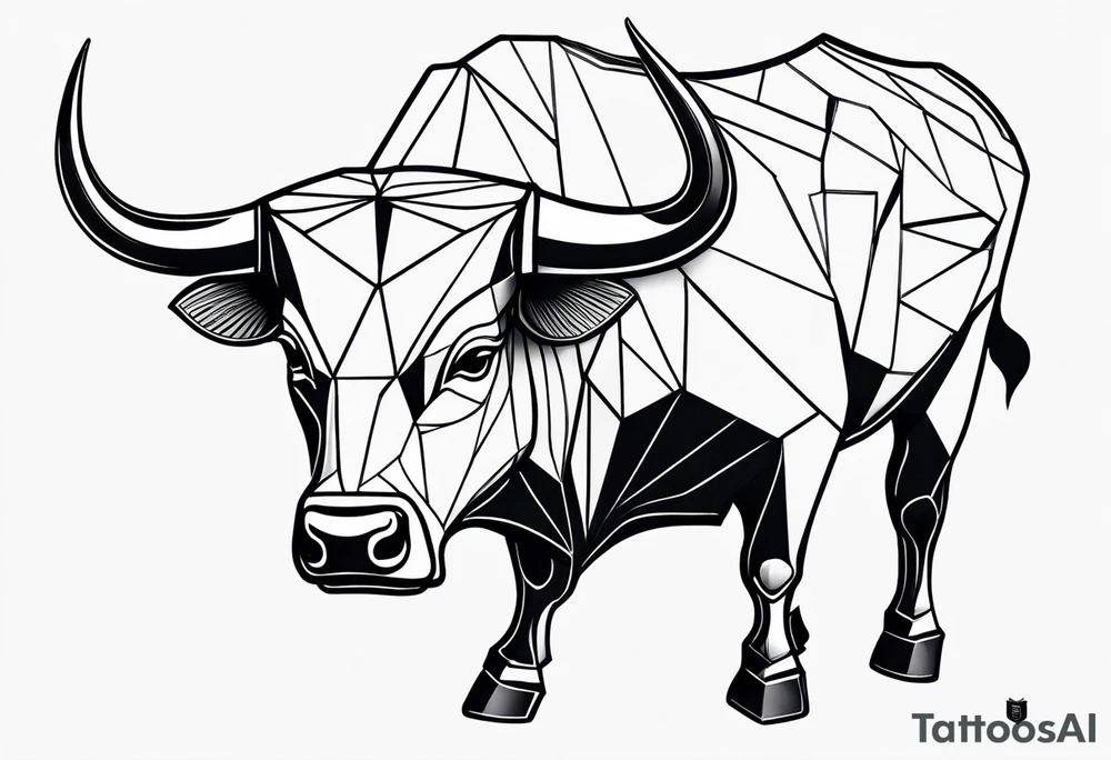 geometric bull facing right tattoo idea
