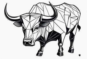 geometric bull facing right tattoo idea