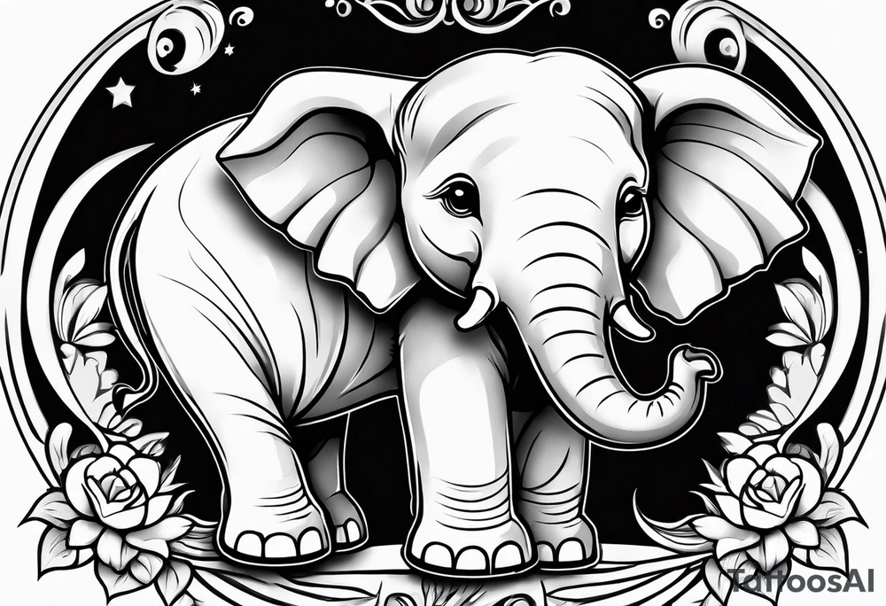 Cartoon baby elephant skating tattoo idea