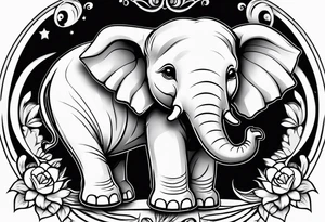 Cartoon baby elephant skating tattoo idea