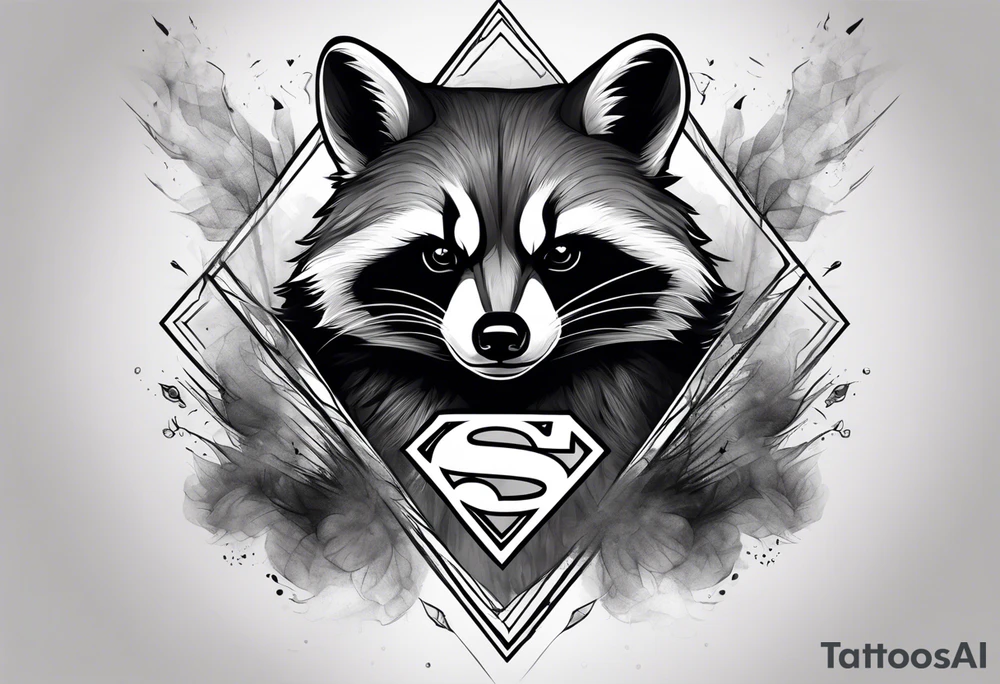Superman raccoon in realism smoke tattoo idea