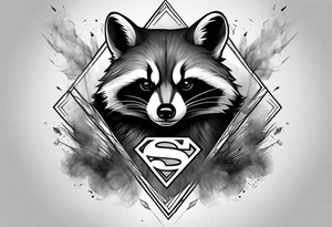 Superman raccoon in realism smoke tattoo idea