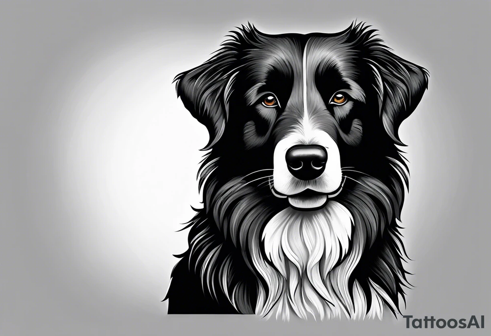 Sheepdog all black short hair with white nose one eye open one eye closed tattoo idea