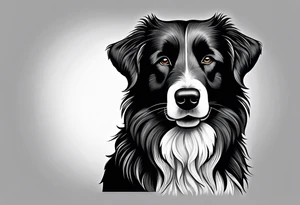Sheepdog all black short hair with white nose one eye open one eye closed tattoo idea