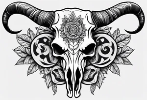 Long horn skull realistic tattoo idea
