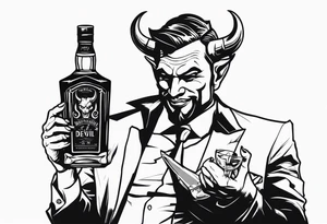 Devil holding whiskey bottle tattoo idea