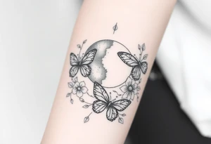 Butterflies flowers moon tattoo idea