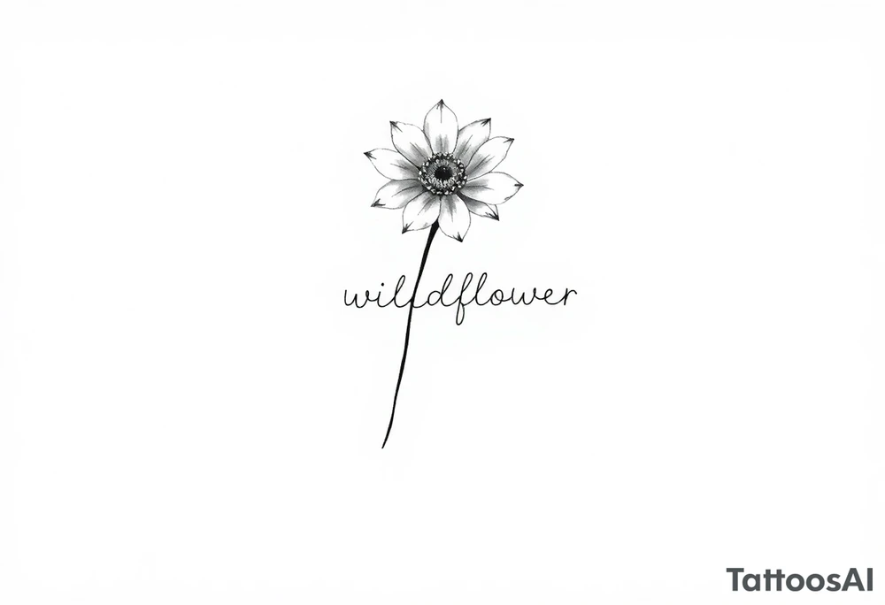 A long stemmed flower with the word wildflower written with the stem tattoo idea