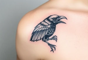 Powerful mythical creature that is half raven skeleton half peackock tattoo idea